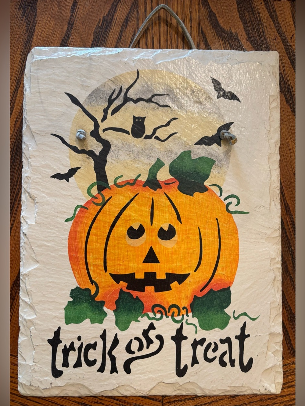 Halloween Pumpkin Trick or Treat Painted Slate